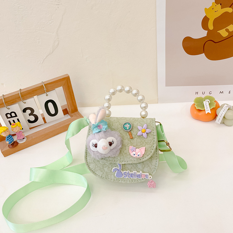 Bolso oblicuo de los niños de estilo coreano princesa estilo occidental bolso de hombro de dibujos animados conejito perla bolso niñas fuera monedero