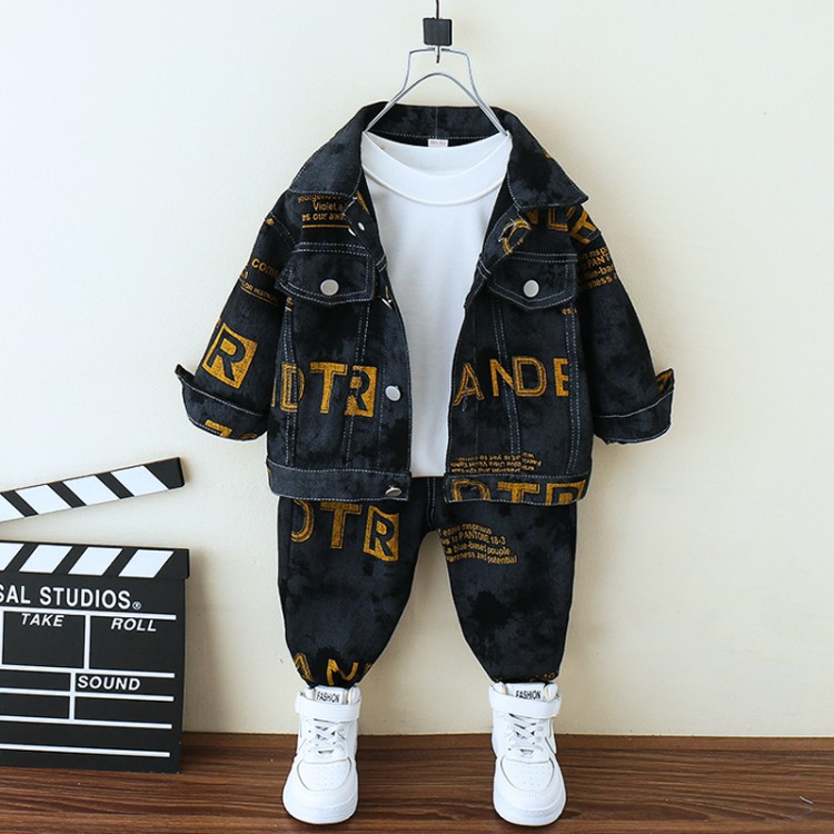 Costumes pour garçons, tenues de printemps et d'automne pour bébés, vêtements de travail tendance pour enfants, vêtements en jean à imprimé intégral, vêtements tendance_voghion.com
