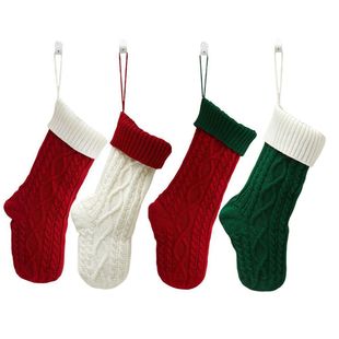 New Cross-Border Color Matching Needle Thick Woolen Knitted Christmas Decoration Tree Pendant Can Be Embroidered Christmas Stocking Gift Bag