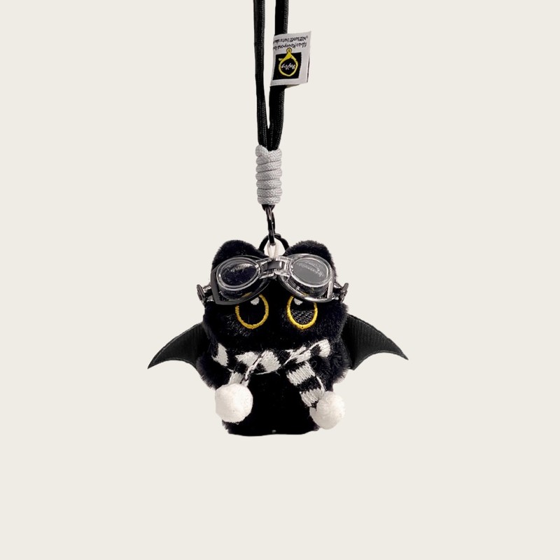 可爱大眼恶魔小黑猫毛绒公仔钥匙扣卡通小玩偶包包挂件包挂饰礼物|undefined