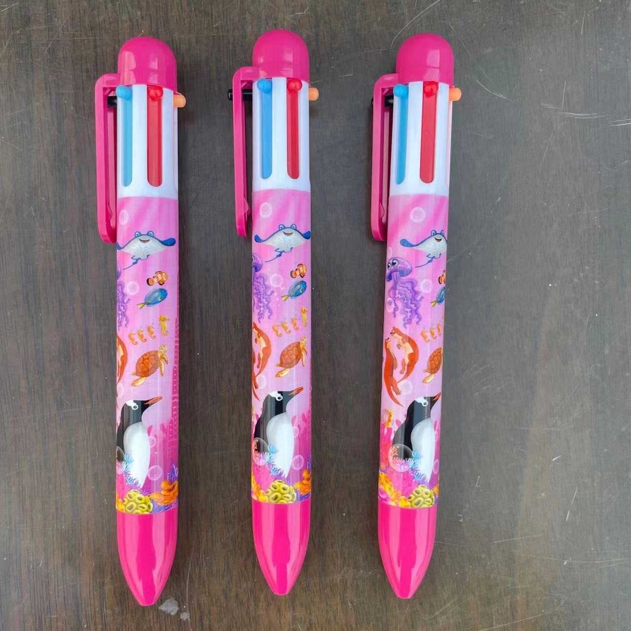 厂家生产订做多色合一笔六色笔 外贸卡通环保6色笔订制LOGO图案