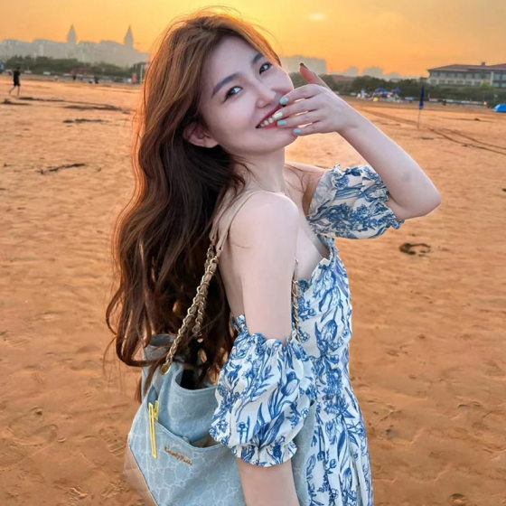 1*1 Original Practice Sanya Seaside Holiday Fairy Dress French Style Long Dress with Collar for Summer Photo Travel