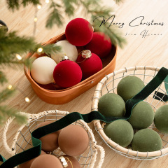 クロスボーダー新品8cm植毛クリスマスボールワインレッドカレーグリーンクリスマスボールクリスマスツリー装飾ボールペンダント