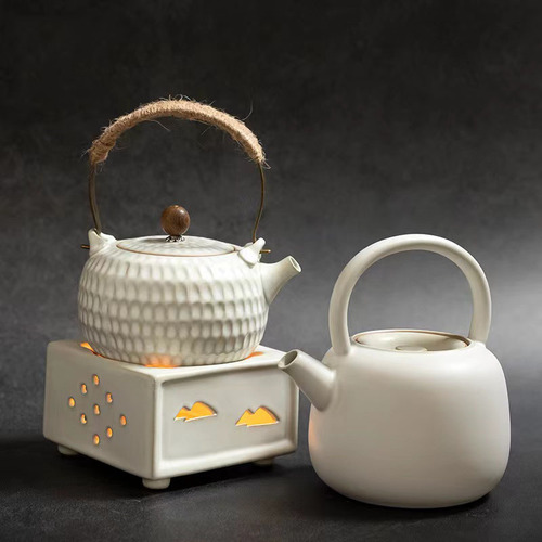 Antique Yuebai Japanese-style candle tea making electric ceramic stove kettle light luxury flower tea fruit tea tea maker heat-resistant lifting beam kettle
