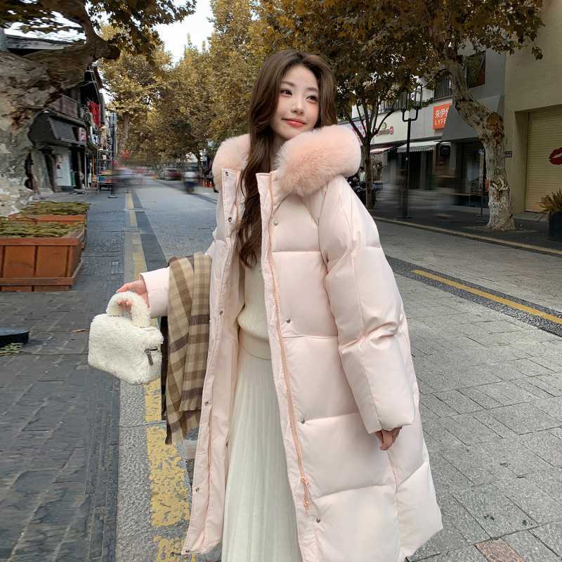 实拍莫斯科的冬三星羽绒棉大毛领短过膝中长款加厚时尚羽绒服