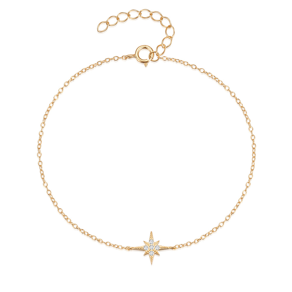 Plating, Inlay Design 1 Piece 925 Sterling Silver Octagonal Star Zircon 925 Sterling Silver Cable Chain Bracelets