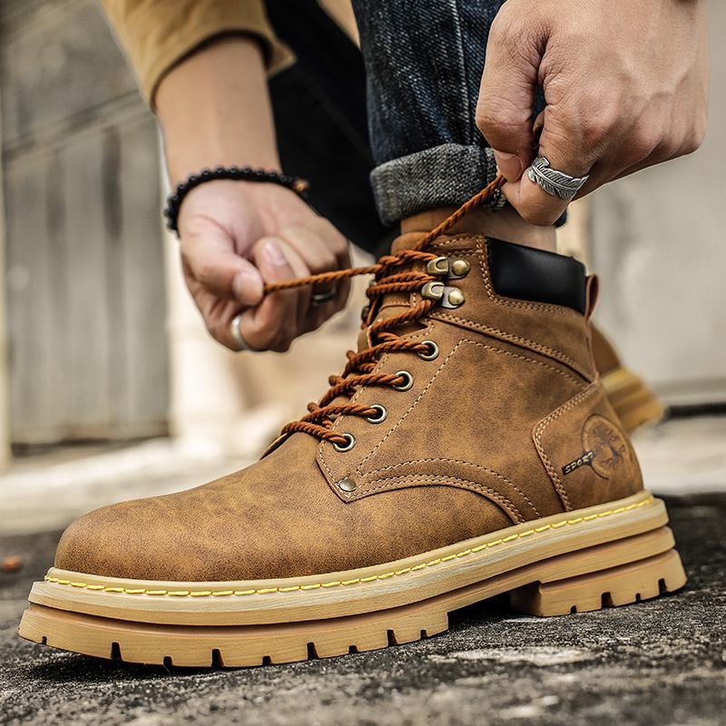 Fashionable Autumn and Winter High-Quality Super-Fiber Plus Cotton Warm British Martin Boots High-Top Comfortable Men's Leather Boots