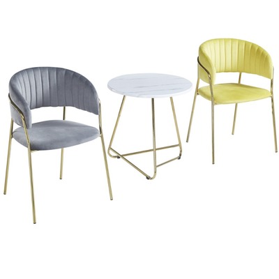 北歐鐵藝鍍金輕奢餐桌椅組合 網紅咖啡廳金色個性簡約休閑靠背椅