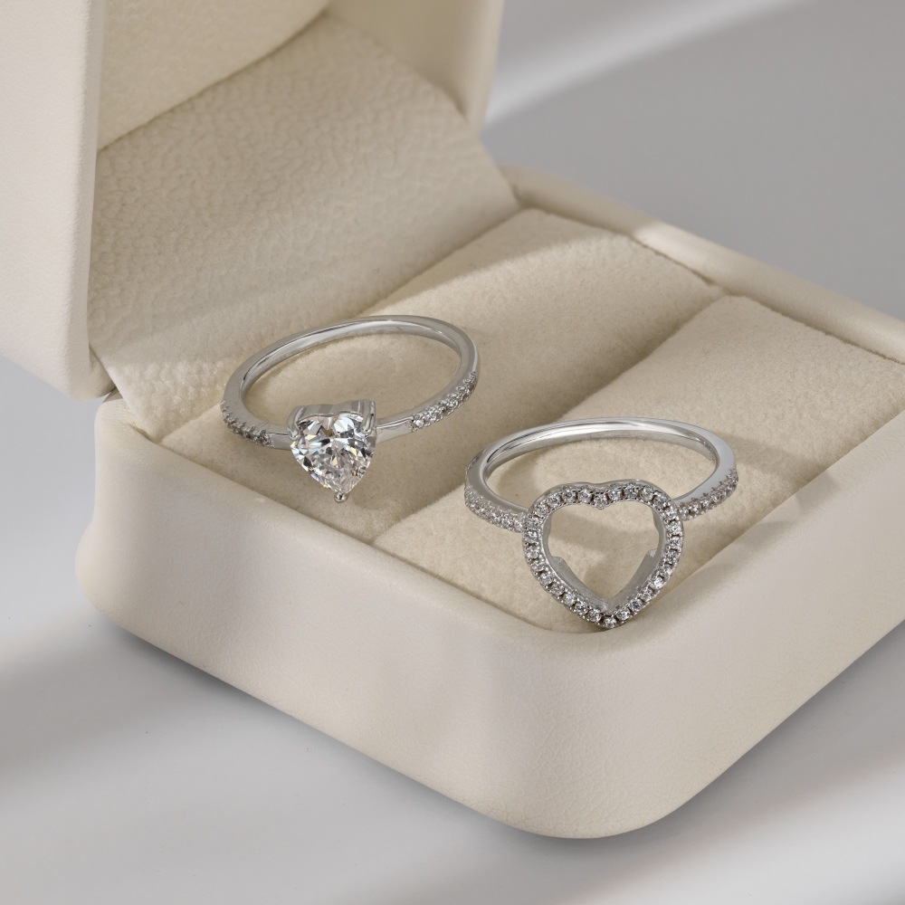7g Weight Zircon Inlay Material Open Rings, Rings Classification 5, 9, Adjustable Ring Size 1 Piece Quantity Holiday, Daily Occasion 925 Sterling Silver Material Heart Shape Pattern Women's Gender Plating, Inlay Design Basic, Simple Style, Classic Style Style 925 Sterling Silver Zircon Heart Shape Open Rings Rings 22