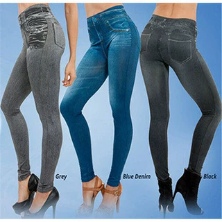 欧美TV购物leggins 弹力修身仿牛仔印花打底裤女 九分小脚裤