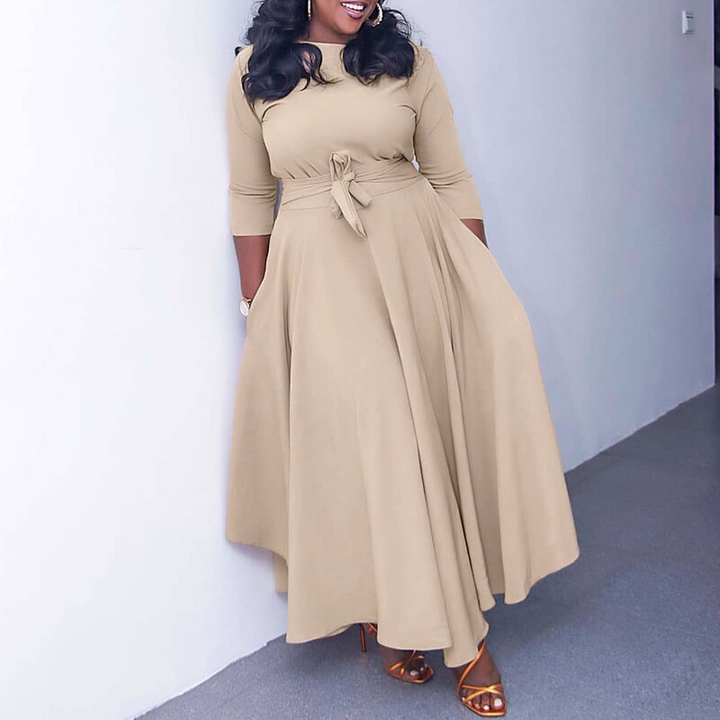 D3171 Cross-Border Women's Clothing 2026 Spring and Summer New Fashion Elegant Lace-Up African Plus-Size Long Dress Foreign Trade Dress
