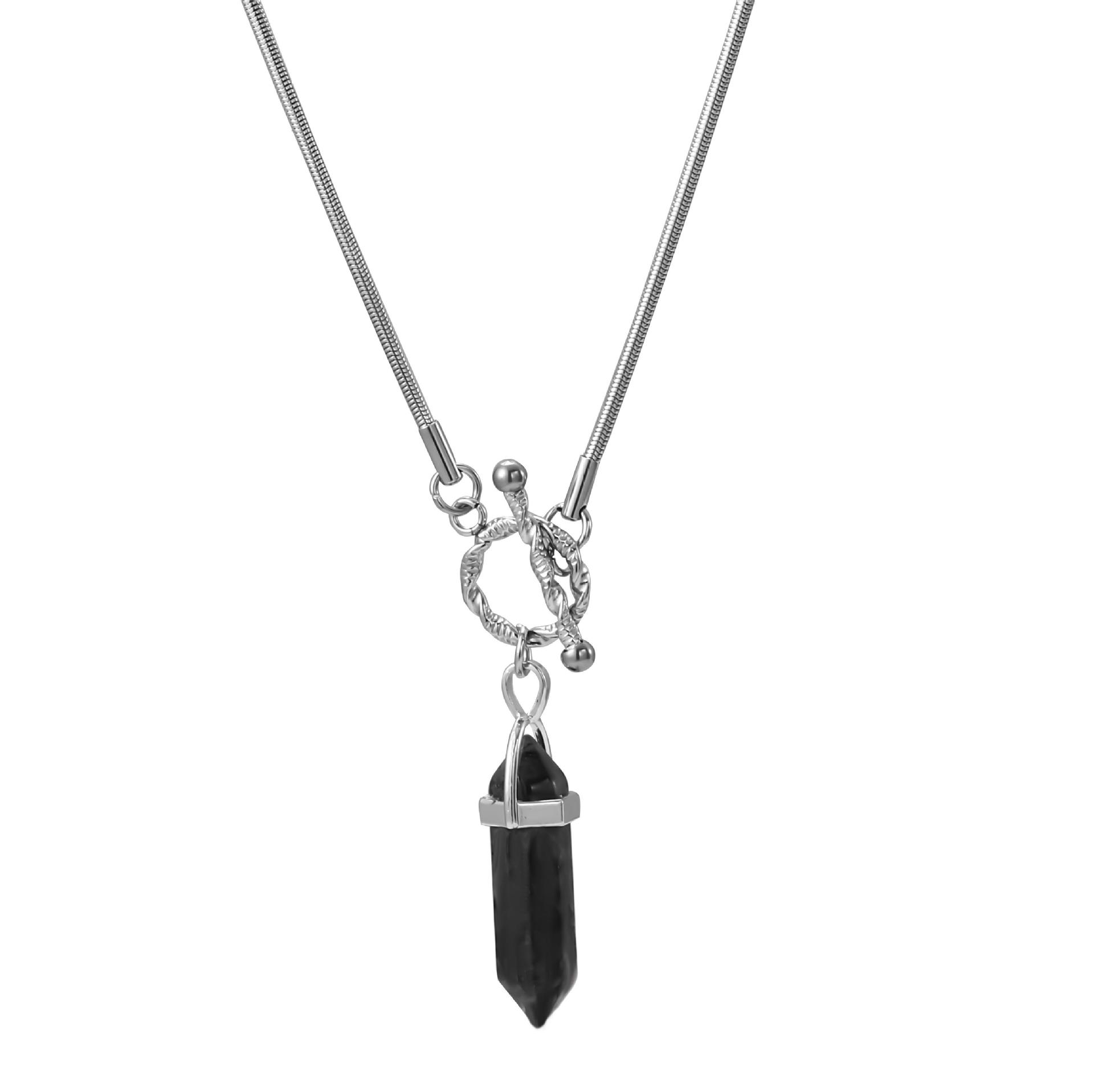 17g Weight Natural Stone Pendant Material Hip-Hop Solid Color Titanium Steel Polishing Chain Men's Pendant Necklace