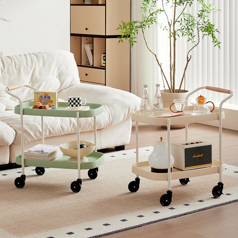 Carrito de viento crema nórdico, estante móvil, sala de estar de pequeño tamaño, mesa de té de ángulo rojo de lujo