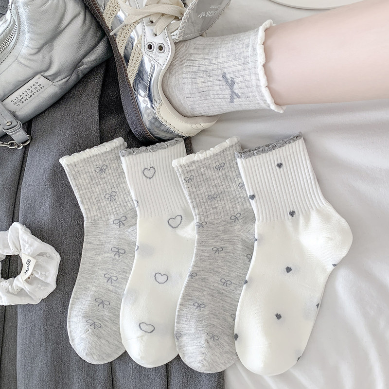 Same style as on Xiaohongshu: odor-resistant, seamless maternity socks, mid-calf length, thin summer style, suitable for spring and autumn, white, trendy, with a bow