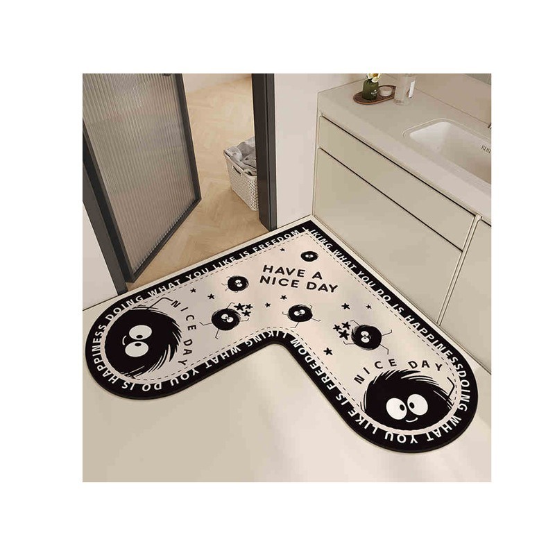 L-shaped Corner Bathroom Mat, Non-slip And Water-absorbent, Quick-drying Diatomite Foot Mat For Toilet Entrance_voghion.com