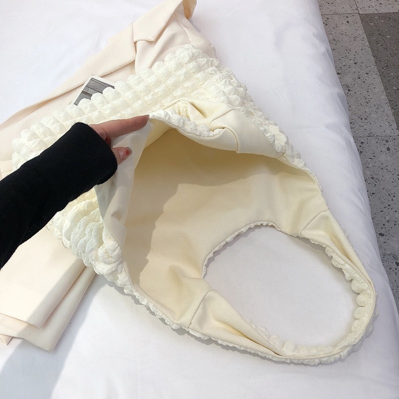 韓国インガール西洋スタイルクラウドパフフラワーショルダーバッグ女性のための 2025 新しい夏キャンバスシンプルなハンドバッグ|undefined