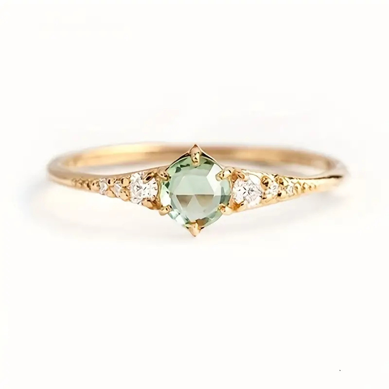 Cross-Border European and American Ins New Style Inlaid Light Green Crystal Ring, Fashionable and Exquisite Fashion Ring