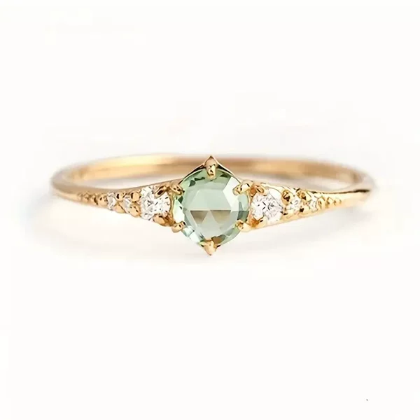 Cross-Border European and American Ins New Style Inlaid Light Green Crystal Ring, Fashionable and Exquisite Fashion Ring