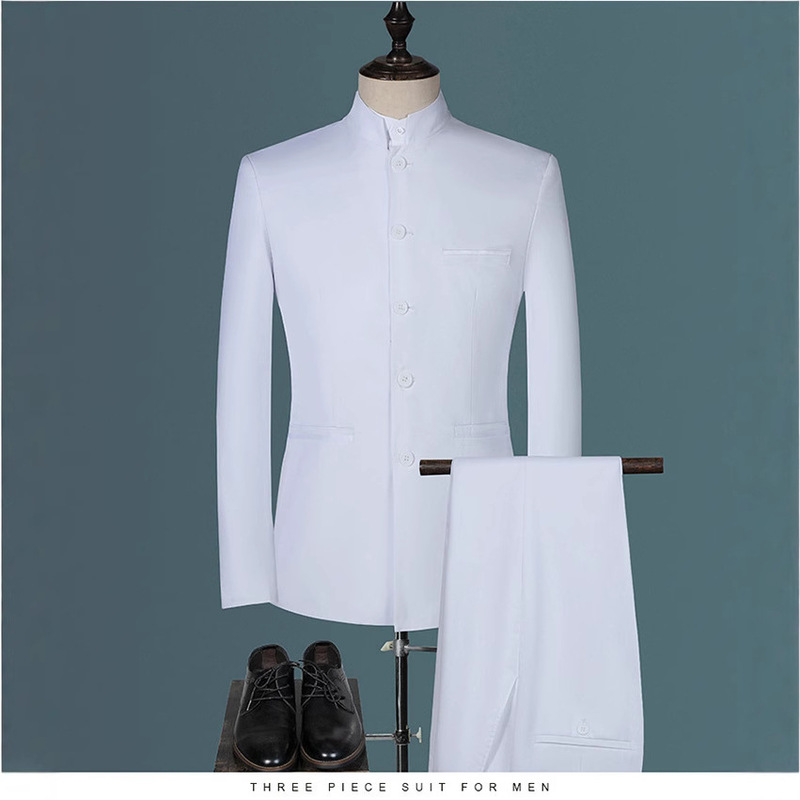 2021 Autumn Men's Suit Young and Middle-aged Business Casual Stand Collar Single Western Korean Version Zhongshan Suit Three-piece Suit