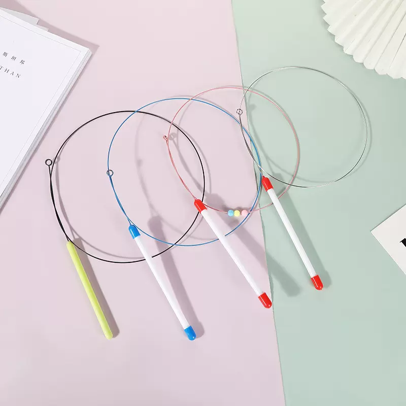 跨境彩色钢丝杆逗猫棒个性猫咪互动玩具家居训导宠物用品厂家批发