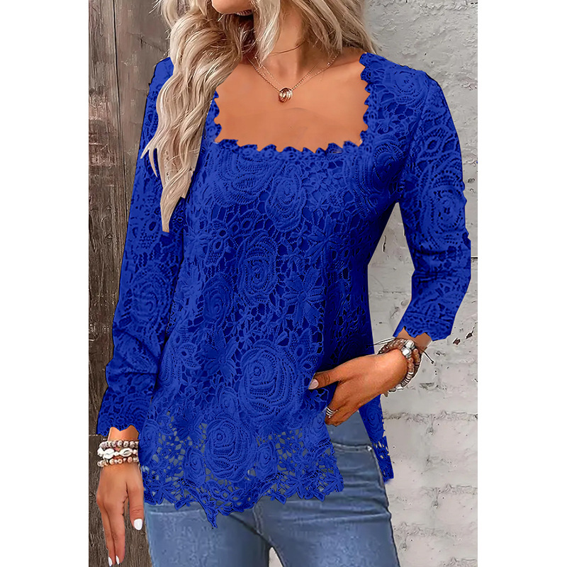 Independent Website 2026 European American Foreign Trade Autumn And Winter New U-neck Square Collar Lace Base_ecoleips.com