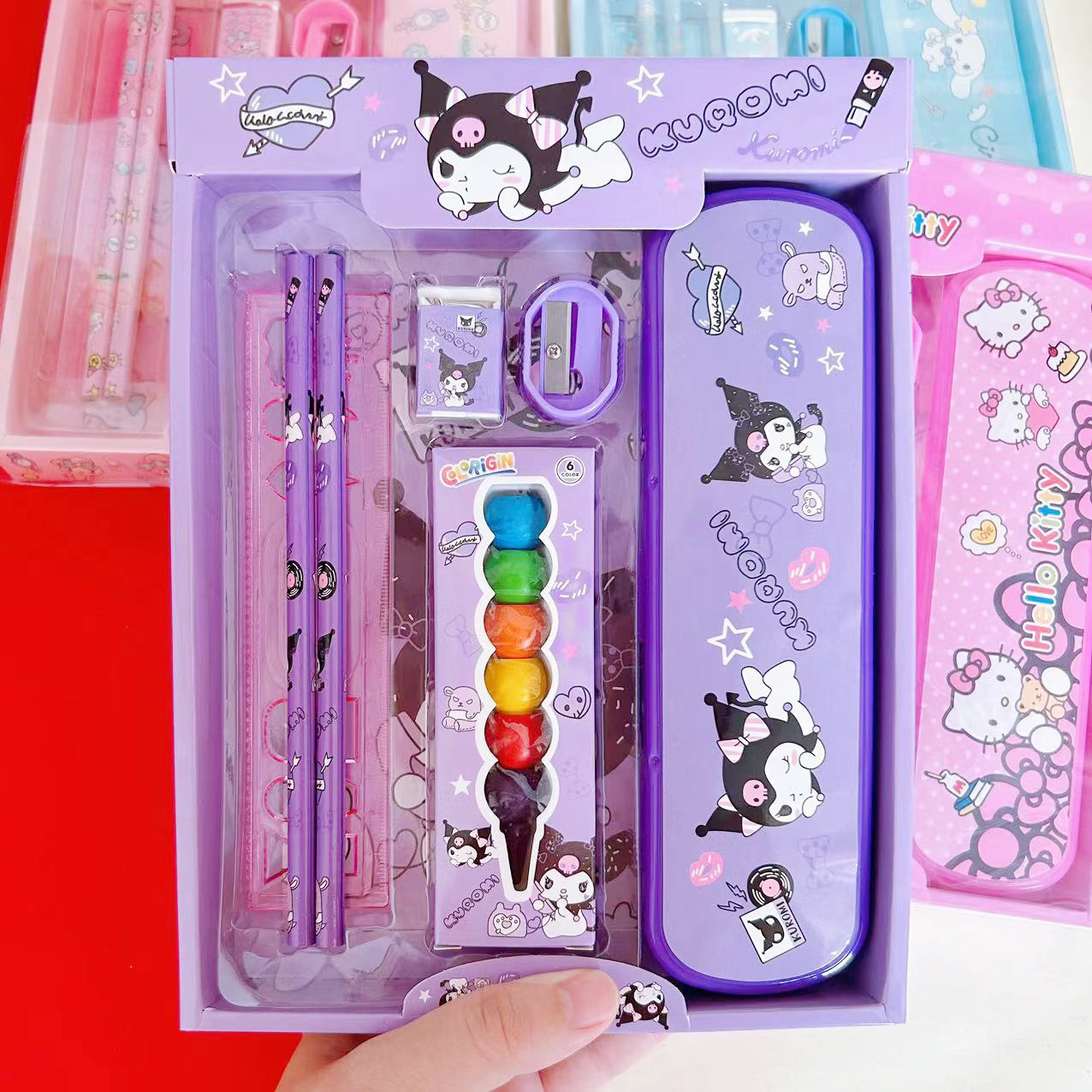 Stationery, cute set, universal gift box for students, pencil case, crayons, sharpener