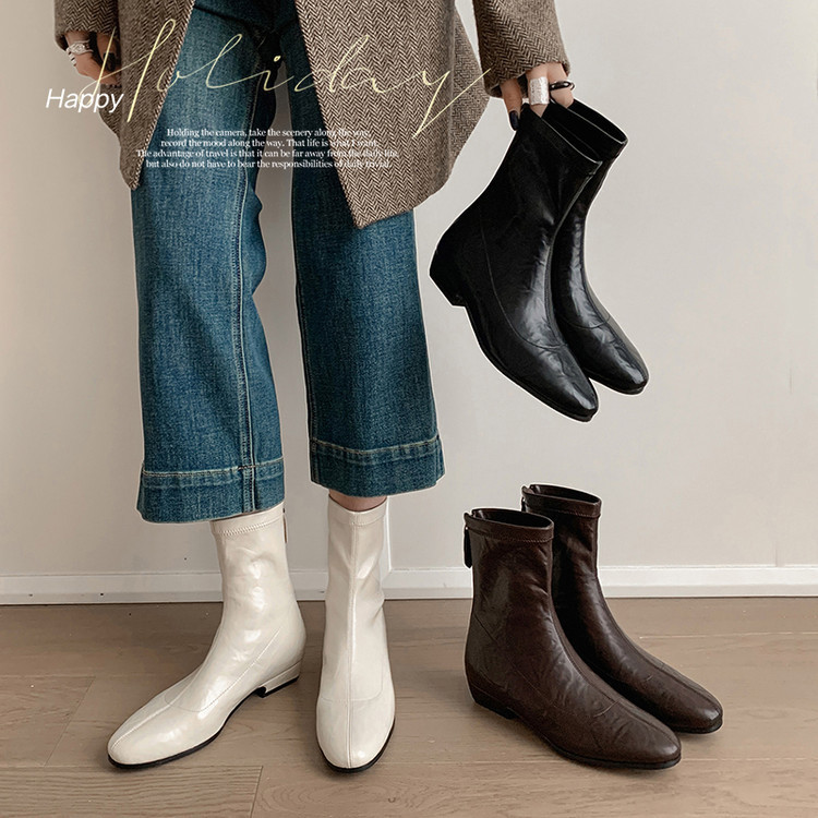 2.5cm Low-Heeled Boots, Round-Toe Elastic Boots, Versatile Slim Boots, Autumn and Winter New Short Boots for Women