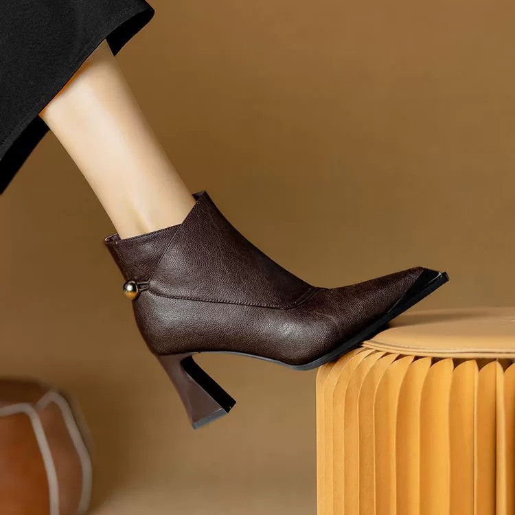 Осенние и зимние кожаные кожаные короткие сапоги женский бархат на толстом каблуке шерстяные сапоги Martin сапоги женский английский стиль теплые сапоги на высоком каблуке