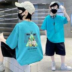 Children's unisex short-sleeved T-shirts with pure cotton front and back prints, summer new arrivals for kids and babies, half-sleeve tops for older children