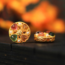 S925银电镀24K金巴西老矿料心形碧玺圆形四叶草小隔珠配饰diy配件