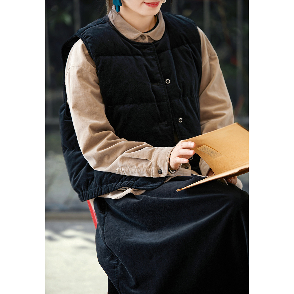 겨울용 플러스 벨벳 두꺼운 블루베리 코튼 심플 루즈 캐주얼 따뜻하고 피부 친화적인 플랫 벨벳 여성용 다운 조끼 재킷