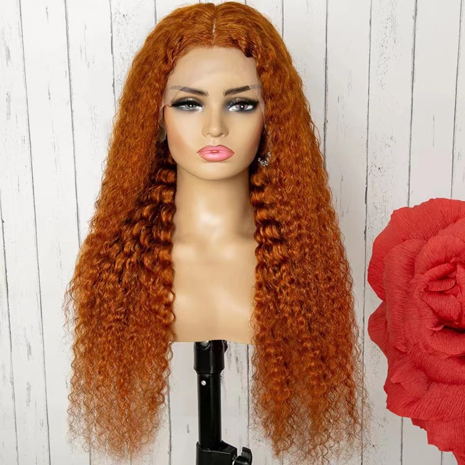 Peruca cacheada de cabelo humano laranja com renda, popular na África._voghion.com