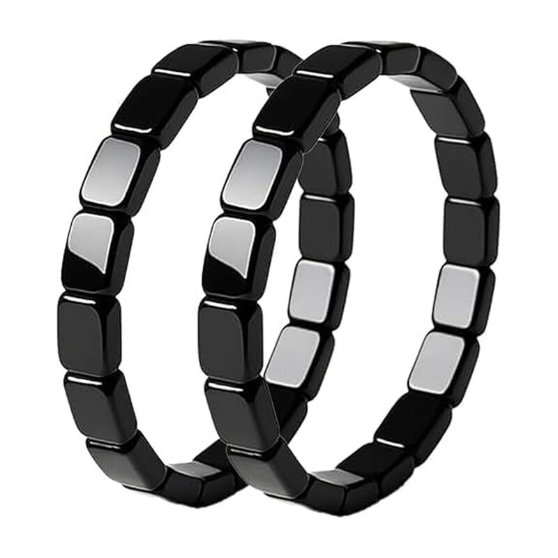 Cross-Border Hot-Selling Square Black Gallstone Bracelet for Men, Elastic Mixed-Style Bracelet, Fashionable Beaded Apple Bracelet Accessories