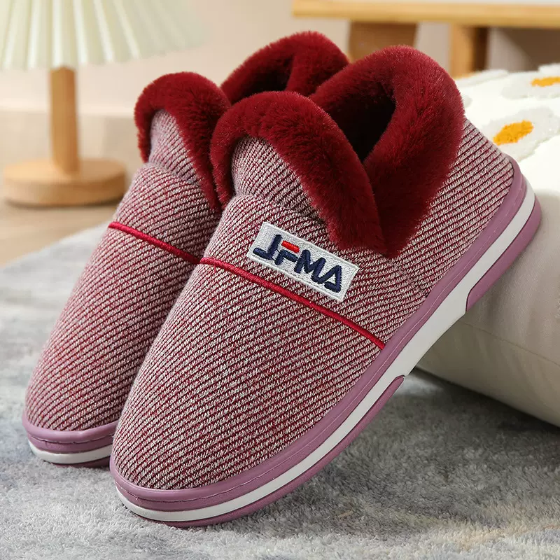 家居家用情侣棉拖鞋冬季室内防滑保暖包跟厚底情侣款布艺棉鞋百搭