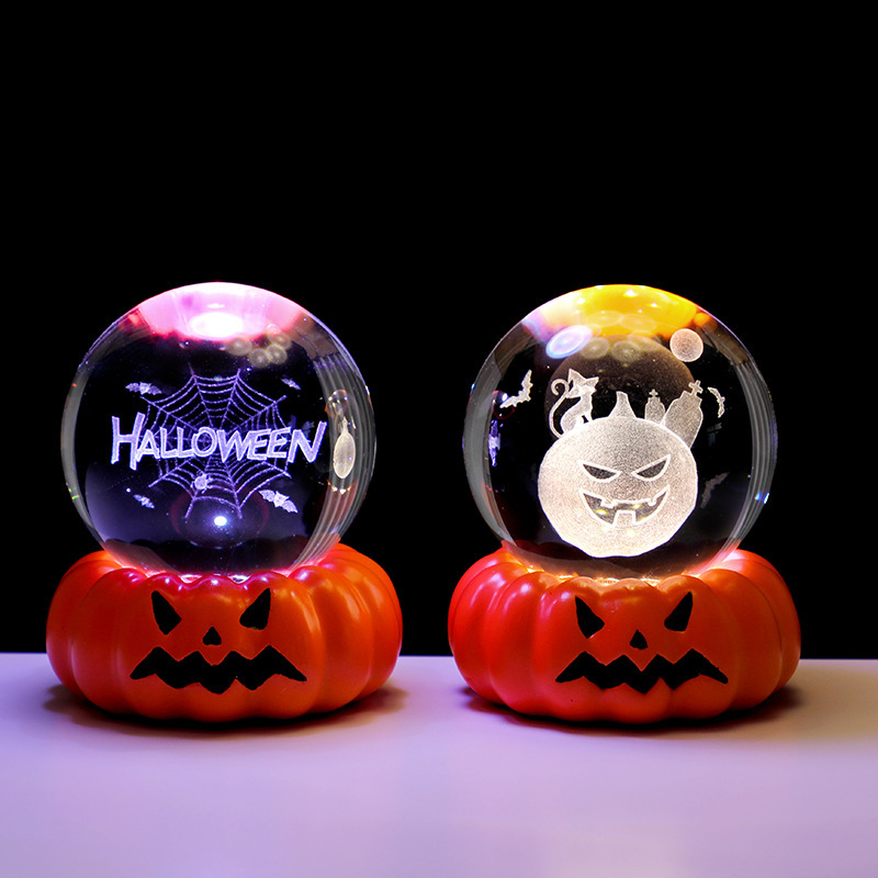 クロスボーダーハロウィンゴースト3Dクリスタルボールナイトライト発光ベースクリエイティブデスクトップ装飾オーナメントホリデーギフト|undefined