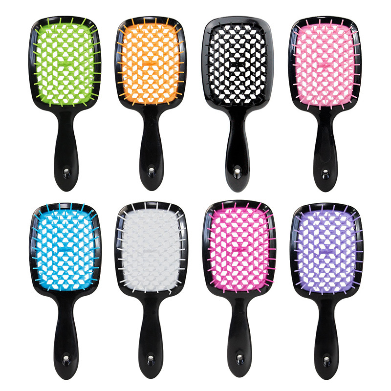 Peine de malla hueco del cuero cabelludo masaje peine húmedo y seco peine de plástico diente ancho peluquería mullido modelado peine al por mayor