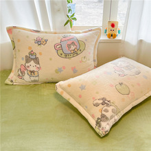 卡通牛奶绒枕套一对装冬季保暖珊瑚绒枕头套48x74cm雪花绒枕芯套