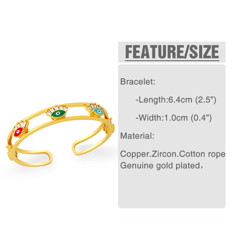 Vente En Gros Bijoux Oeil Du Diable Cuivre Incrusté De Zircon Bracelet Ouvert Nihaojewelry display picture 2