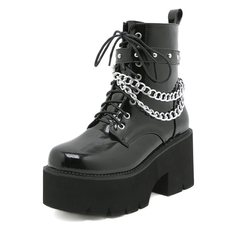 AliExpress European and American foreign trade new chain fried street short boots women's thick bottom thick heel high heel side zipper plus size women's shoes AliExpress European and American foreign trade new chain fried street short boots women's thick bottom thick heel high heel side zipper plus size women's shoes