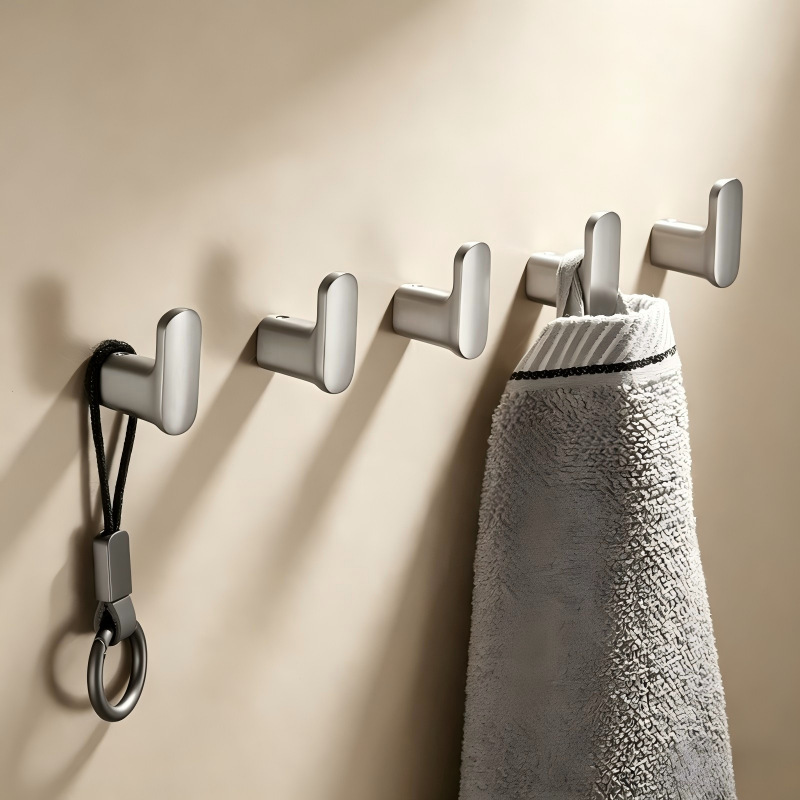Brass Small Hook Single Light Luxury Bedroom Wardrobe After Closed Door Coat Hook Bathroom Gun Grey Simple Punch-Free