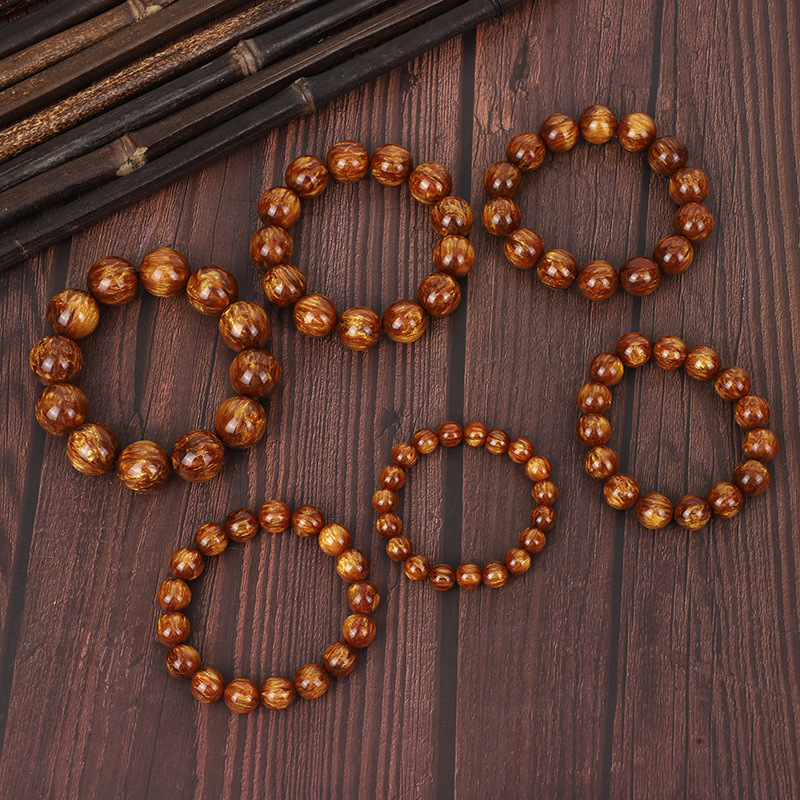 황금 실크 버들 라운드 구슬 팔찌