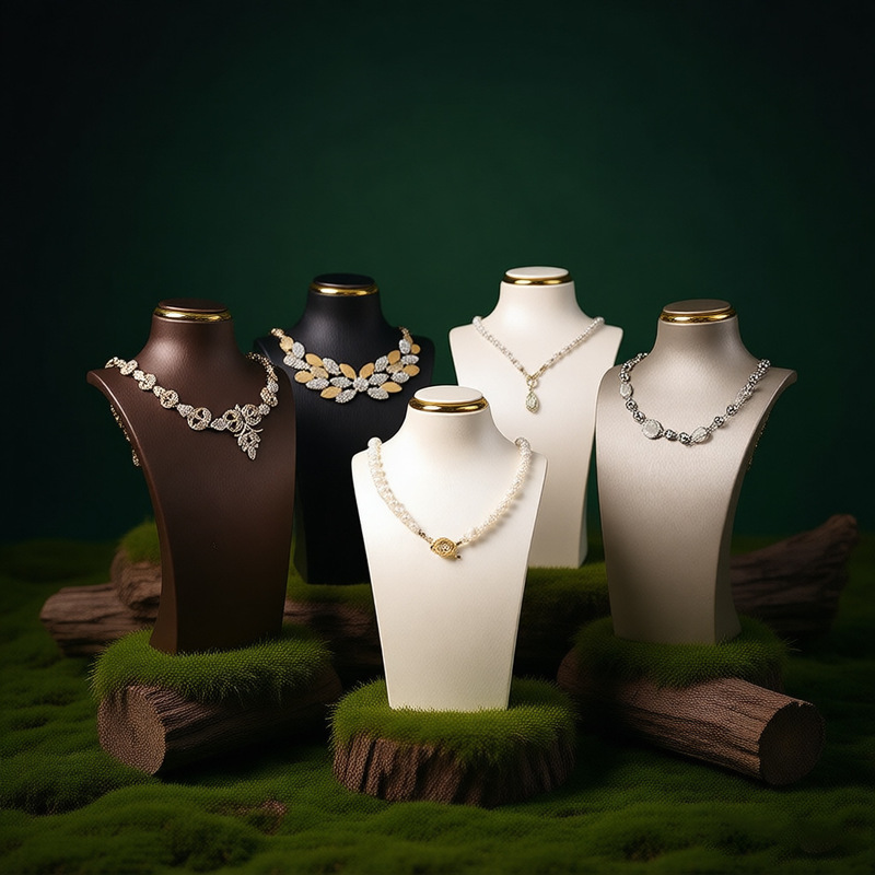 Pu Gold-Edged Portrait Neck Mannequin Jewelry Display Prop Necklace Stand Accessory Hanger Jewelry Display Stand