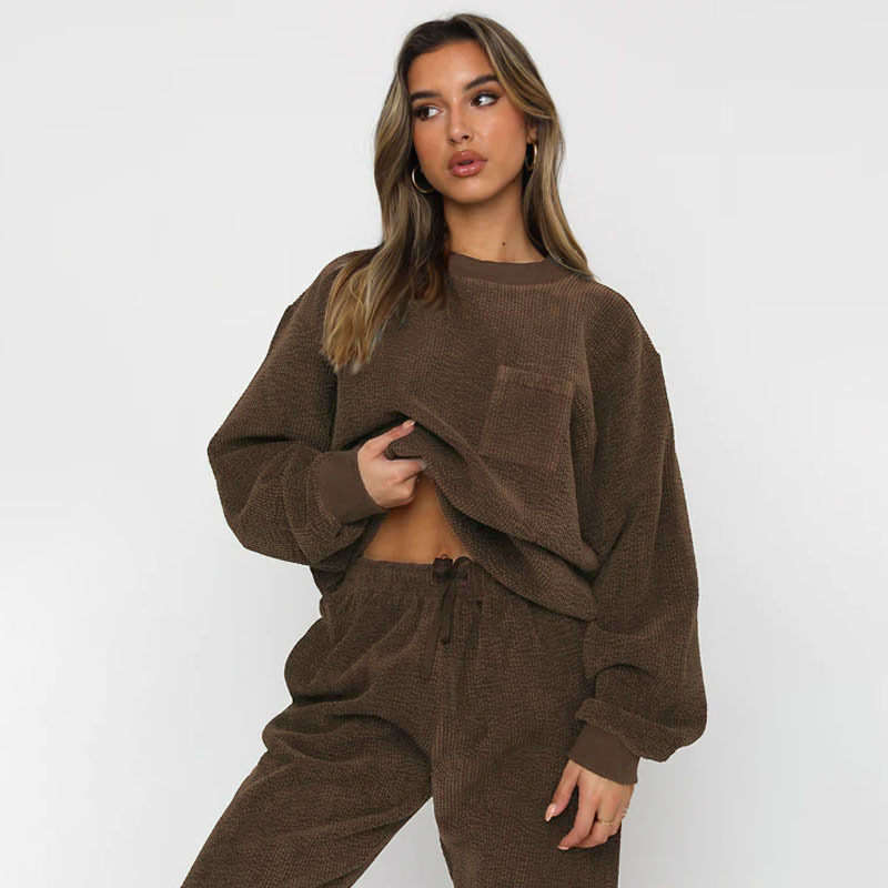 Women's Corduroy Round Neck Pullover And Pants Set For Autumn_voghion.com