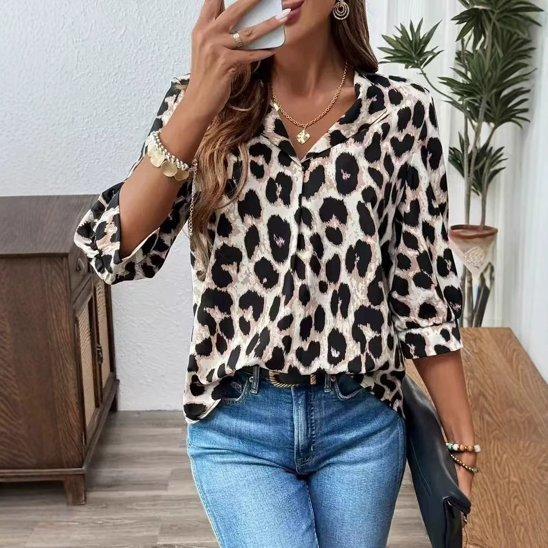 Новая женская одежда весна-лето 2025: европейский и американский стиль, трансграничная торговля, Amazon, независимые платформы, повседневный леопардовый принт, индивидуальный пошив (POD)