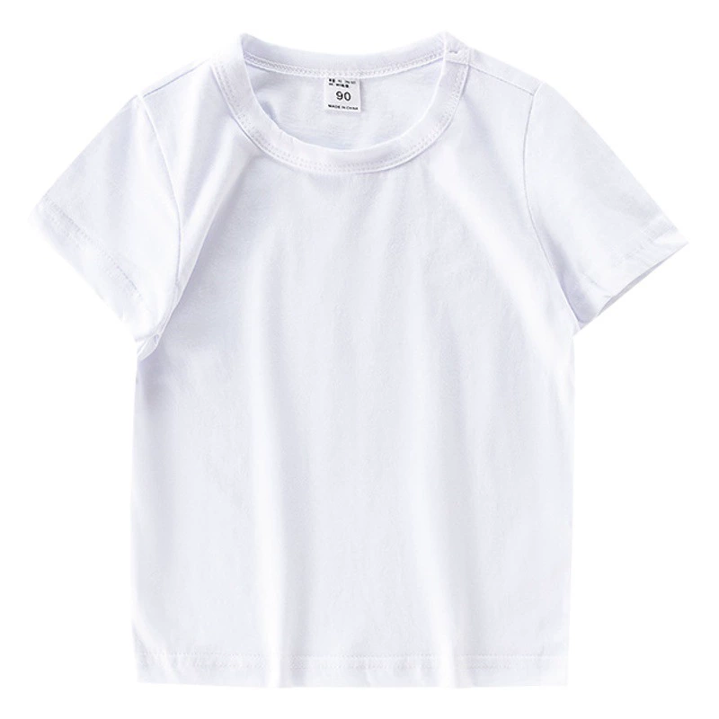 Детская футболка с коротким рукавом, базовая модель из чистого хлопка, тонкий летний стиль, однотонная, без рисунка, оптовая продажа детской одежды для экспорта.
