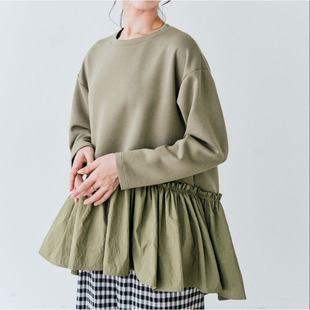 Japanese AliExpress New Irregular Hem Sweater Stitching Loose Long-Sleeved Pullover T-Shirt Top Doll Shirt