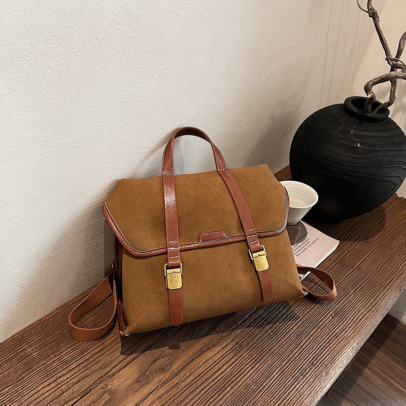 Bolsos para mujer 2024 nuevo maletín portátil de gamuza retro de color en contraste, bolso de cercanías, bandolera de un solo hombro