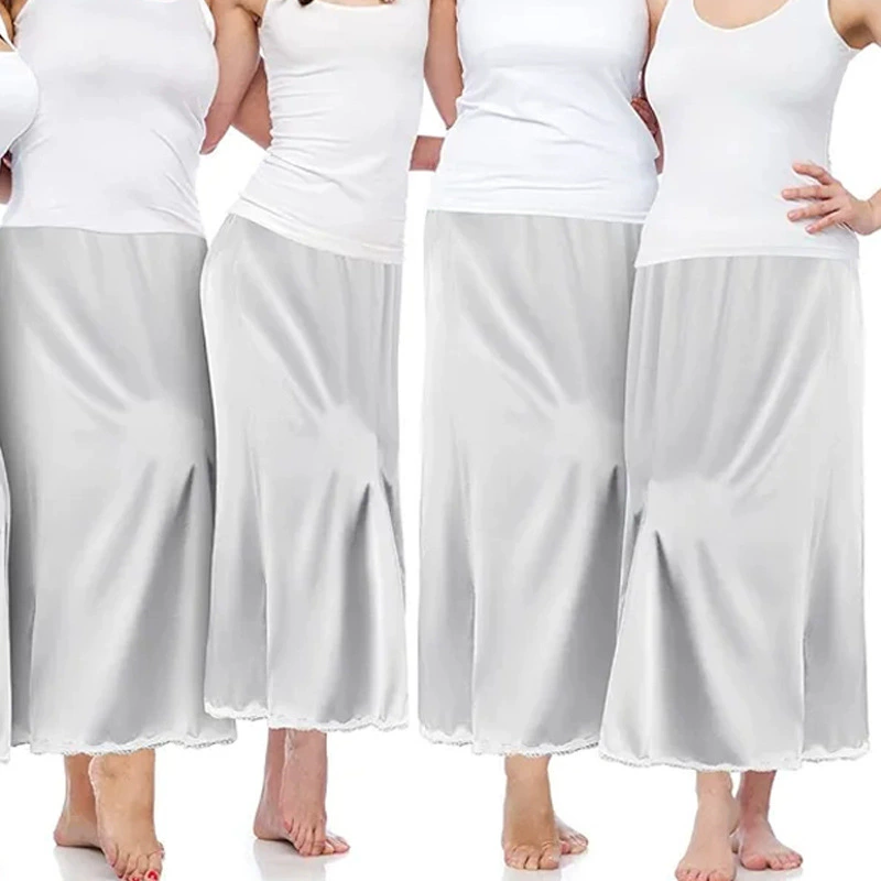 Летняя дышащая атласная женская юбка с кружевной подкладкой из искусственного шелка, мягкая, приятная для кожи, длинная юбка трапециевидной формы с защитой от воздействия