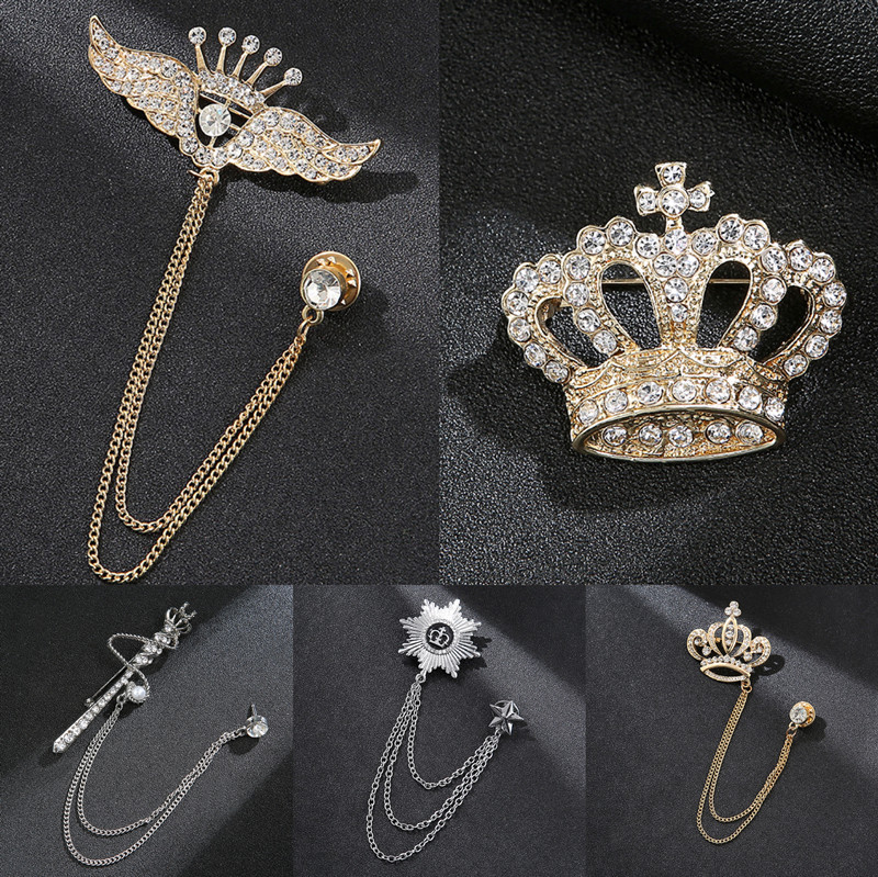 Light luxury men's suit, crown brooch, c...