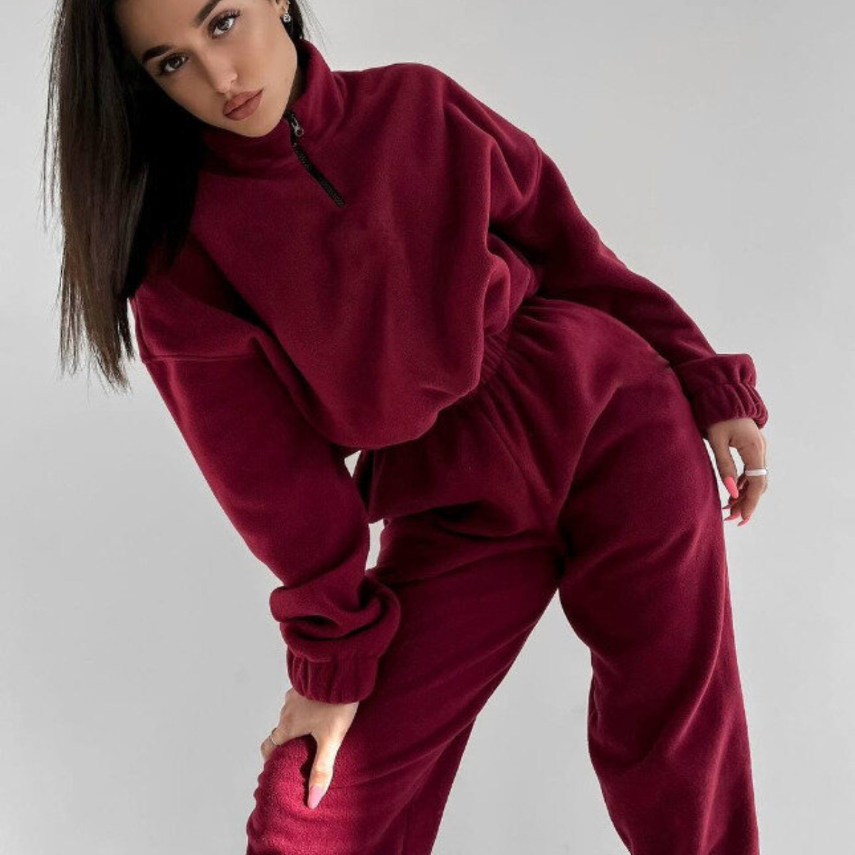 Women's Fashion Two Piece Set 2024 Spring and Autumn New Casual Loose Zipper Standing Collar Sweater_voghion.com